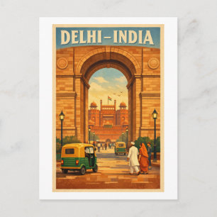 Delhi, India, in a classic retro travel Postcard
