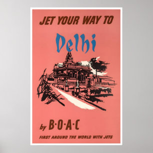 Delhi Print India Art BOAC Travel Poster Indian