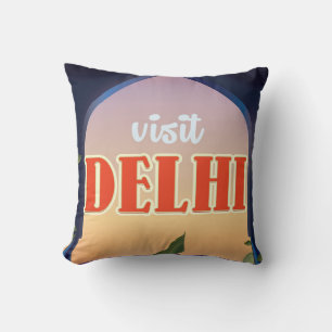 Delhi Vintage Travel Print. Throw Pillow
