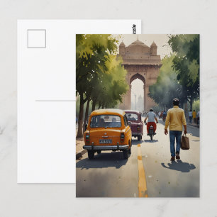 Delhi watercolor art postcard