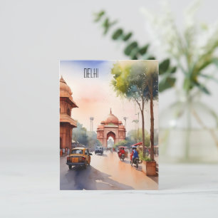 Delhi watercolor art postcard