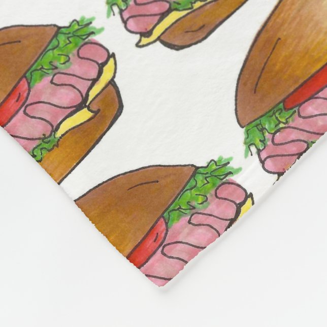 Deli Ham Cheese Sub Submarine Sandwich Hoagie Fleece Blanket (Corner)