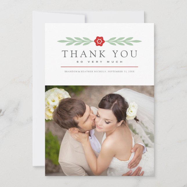 Délicat | Carte photo Merci Mariage (Devant)
