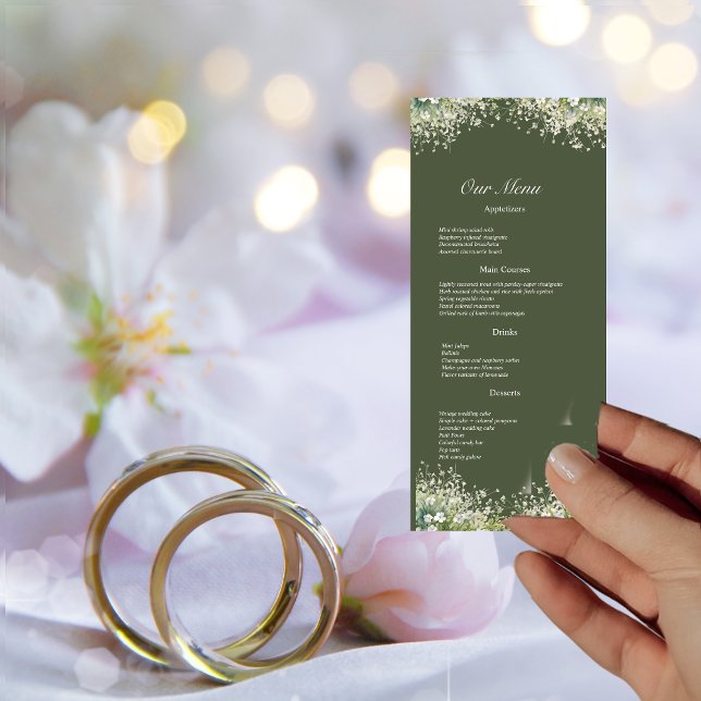 Délicat Floral sur le Mariage vert olive Menu (Créateur téléchargé)
