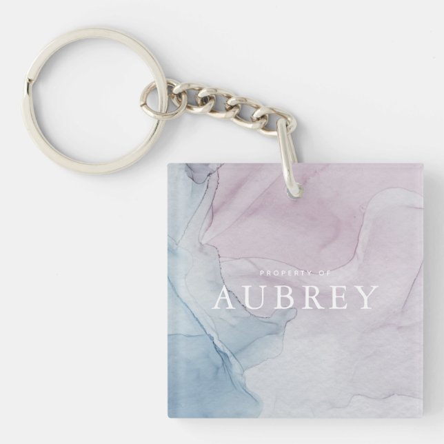 Delicate Abstract Print Property of with Name Keychain (Front)