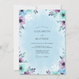 Delicate Amethyst Mint Leafy Wedding Invitation
