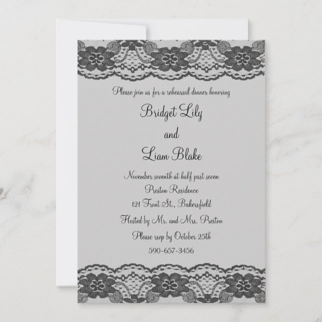 Delicate and Lacy Rehearsal Dinner (grey) Invitation (Front)