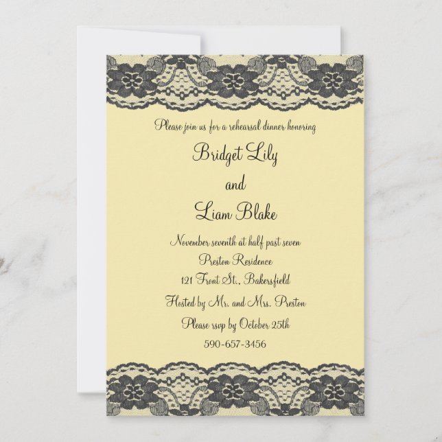 Delicate and Lacy Rehearsal Dinner (yellow) Invitation (Front)