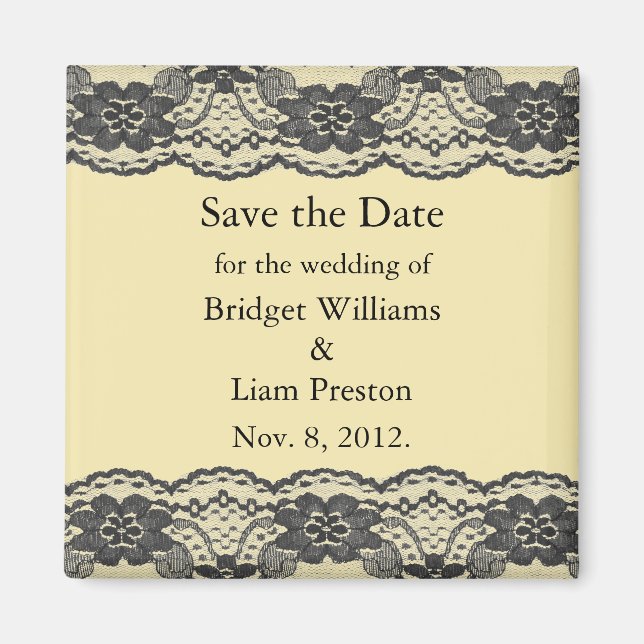 Delicate and Lacy Save the Date Magnet (yellow) (Front)
