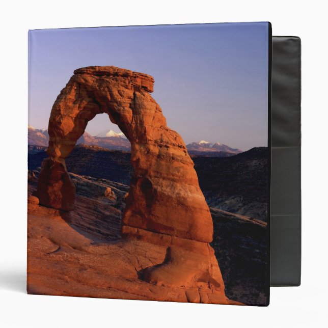 Delicate Arch at Sunset with snow covered La Binder (Front/Inside)