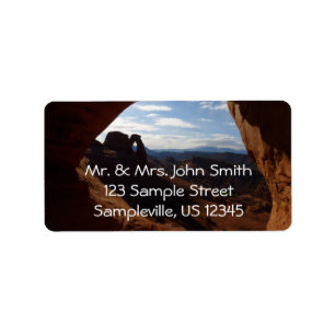 Delicate Arch through Rock Window at Arches Label