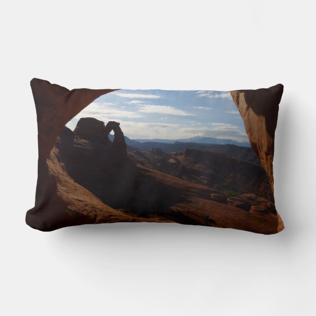 Delicate Arch through Rock Window at Arches Lumbar Pillow (Front)