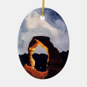 Delicate Arch Watercolor Painting, Personalize it Ceramic Ornament