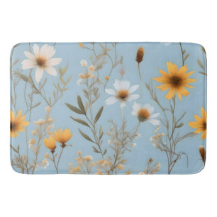 Delicate Australian Wildflowers On Blue, Bath Mat