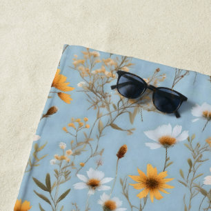 Delicate Australian Wildflowers On Blue, Beach Towel