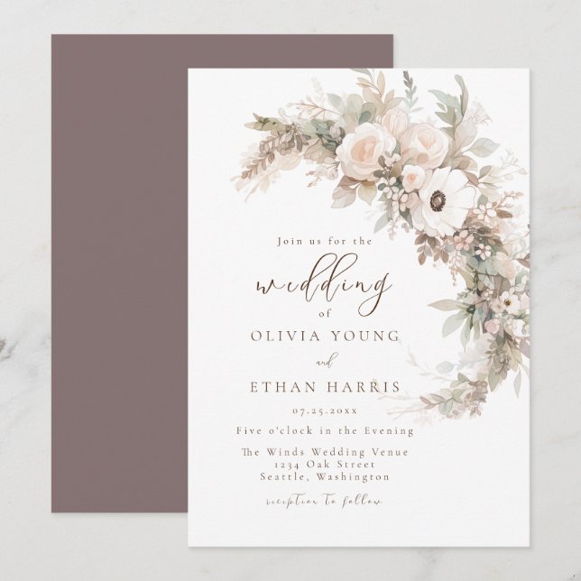 Delicate Autumn Floral Wedding Invitation (Front/Back)