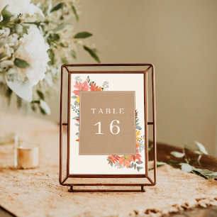Delicate Autumn Foliage Wedding Table Number