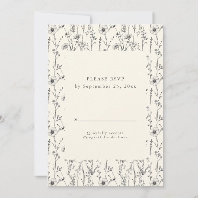 Delicate autumn garden wild flowers RSVP card (Front)