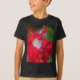 Delicate Beauty: Red Flower with White Feather T-Shirt