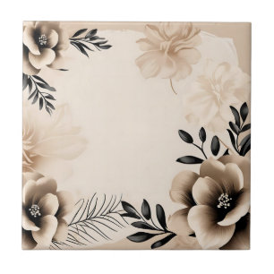 Delicate Beige Background with Flowers Tile