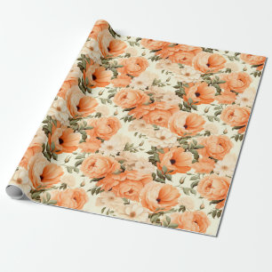 Delicate beige peach flowers wrapping paper