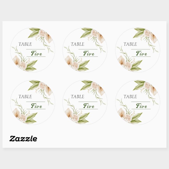 Delicate Beige watercolor Table Number  Classic Round Sticker (Sheet)