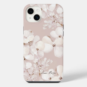 Delicate Beige White Watercolor Flowers Monogram iPhone 14 Plus Case