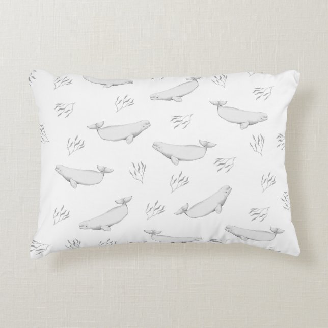 Delicate Beluga Whales And Sea Weed Illustration  Accent Pillow (Front)