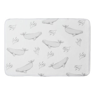 Delicate Beluga Whales And Sea Weed Illustration Bath Mat