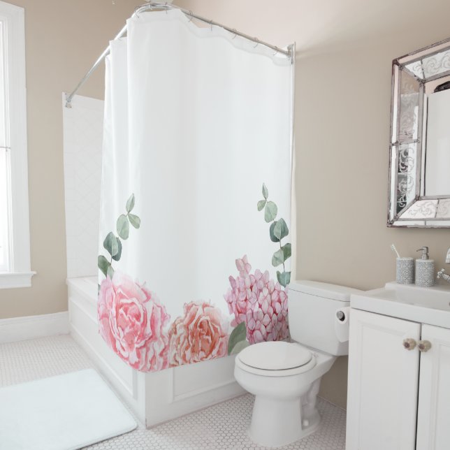 Delicate big watercolor soft floral Shower Curtain (In Situ)