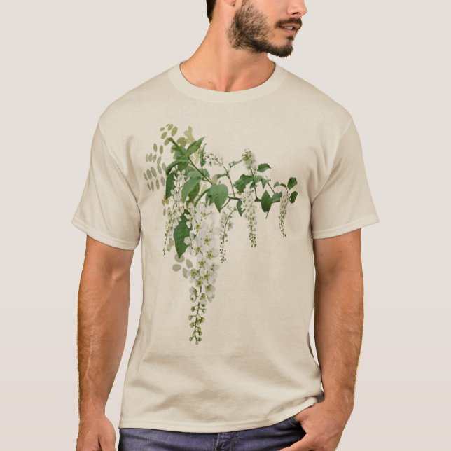 Delicate Bird Cherry Branch T-Shirt (Front)