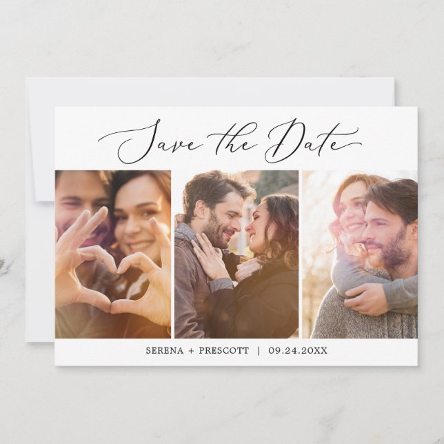 Delicate Black 3 Photo Template Save the Date (Front)