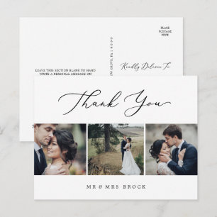 Delicate Black 3 Photo Template Thank You Postcard