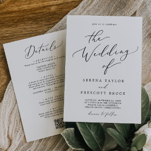 Delicate Black All In One QR Dinner Wedding Invitation