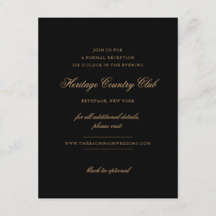 Delicate Black and Gold Script Wedding Reception Enclosure Card