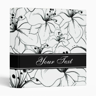Delicate Black and White Floral Pattern Binder