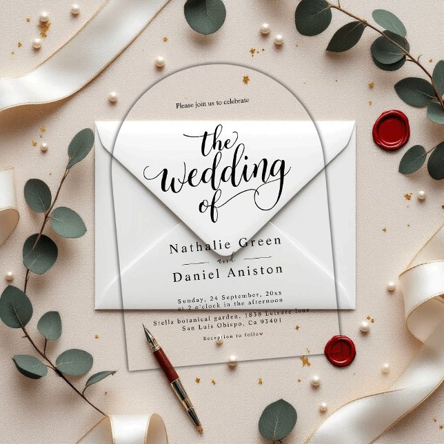 Delicate Black and White Script Simple Wedding Acrylic Invitations (Creator Uploaded)