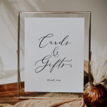 Delicate Black Calligraphy Cards and Gifts Sign<br><div class="desc">This delicate black calligraphy cards and gifts sign is perfect for a modern wedding or bridal shower. The romantic minimalist design features lovely and elegant black typography on a white background with a clean and simple look. The line of text at the bottom of the sign can be personalized with...</div>