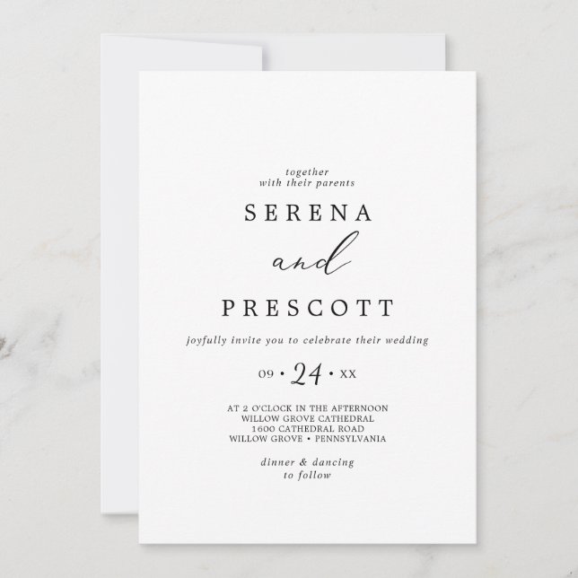 Delicate Black Calligraphy Casual Wedding Invitation (Front)