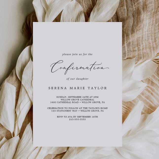 Delicate Black Calligraphy Confirmation Invitation (Creator Uploaded)