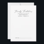 Delicate Black Calligraphy Family Traditions Advice Card<br><div class="desc">This delicate black calligraphy family traditions advice card is perfect for a modern wedding and can be used for any event. The romantic minimalist design features lovely and elegant black typography on a white background with a clean and simple look. These advice cards can be used as a guestbook alternative...</div>