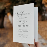 Delicate Black Calligraphy Folded Wedding Party Program<br><div class="desc">This delicate black calligraphy folded wedding party program is perfect for a modern wedding. The romantic minimalist design features lovely and elegant black typography on a white background with a clean and simple look.</div>
