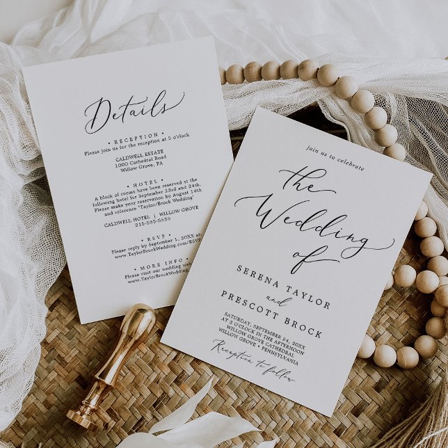 Delicate Black Calligraphy Front and Back Wedding Invitation (Creator Uploaded)