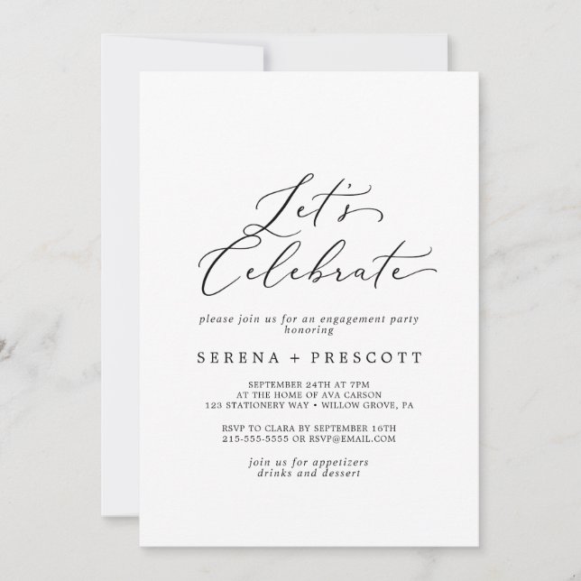 Delicate Black Calligraphy Let's Celebrate Invitation (Front)
