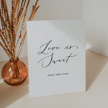 Delicate Black Calligraphy Love Is Sweet Wedding Pedestal Sign<br><div class="desc">This delicate black calligraphy love is sweet wedding pedestal sign is perfect for a modern wedding. The romantic minimalist design features lovely and elegant black typography on a white background with a clean and simple look.</div>