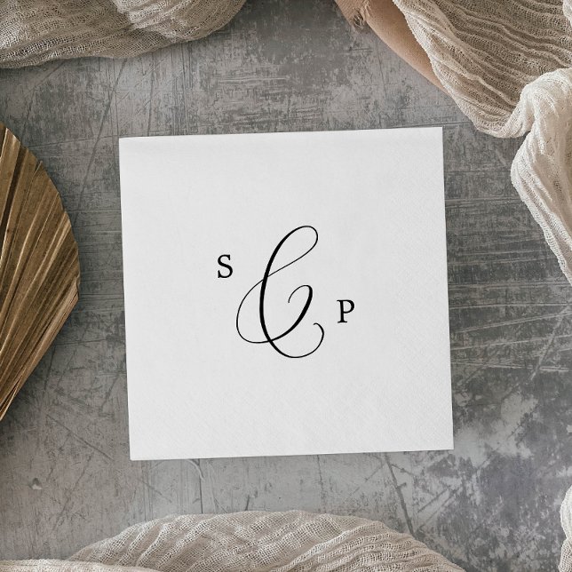 Delicate Black Calligraphy Monogram Wedding Napkin (Creator Uploaded)