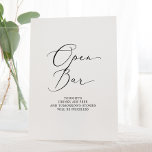 Delicate Black Calligraphy Open Bar Pedestal Sign<br><div class="desc">This delicate black calligraphy open bar pedestal sign is perfect for a modern wedding. The romantic minimalist design features lovely and elegant black typography on a white background with a clean and simple look.</div>
