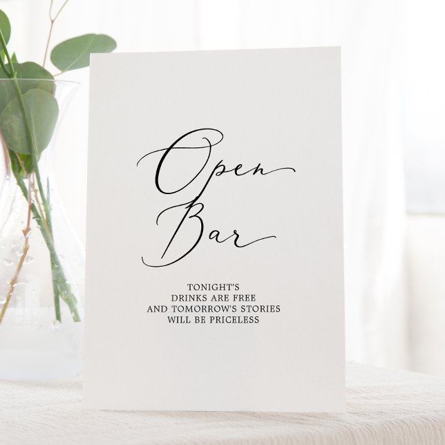Delicate Black Calligraphy Open Bar Pedestal Sign (Creator Uploaded)
