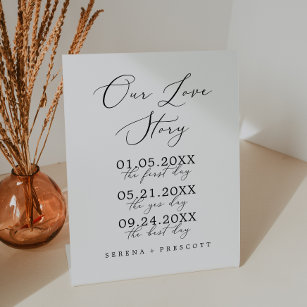 Delicate Black Calligraphy Our Love Story Wedding Pedestal Sign
