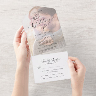 Delicate Black Calligraphy   Photo Wedding  All In One Invitation